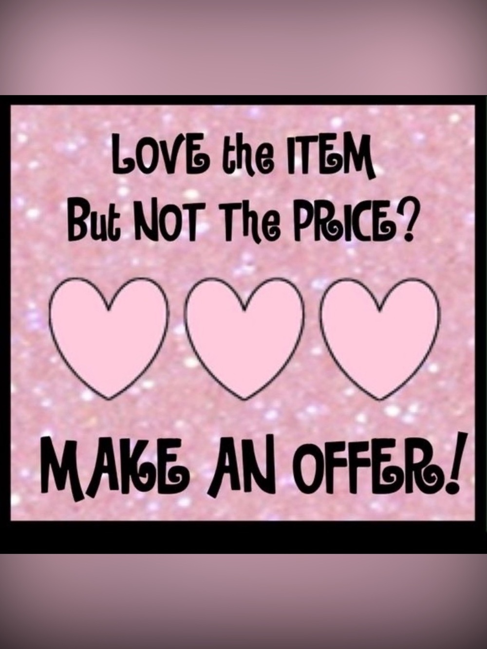 Pink Glitter Graphic 'Make An Offer' Sign